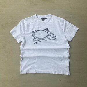 French Connection vinyl turntable white t-shirt